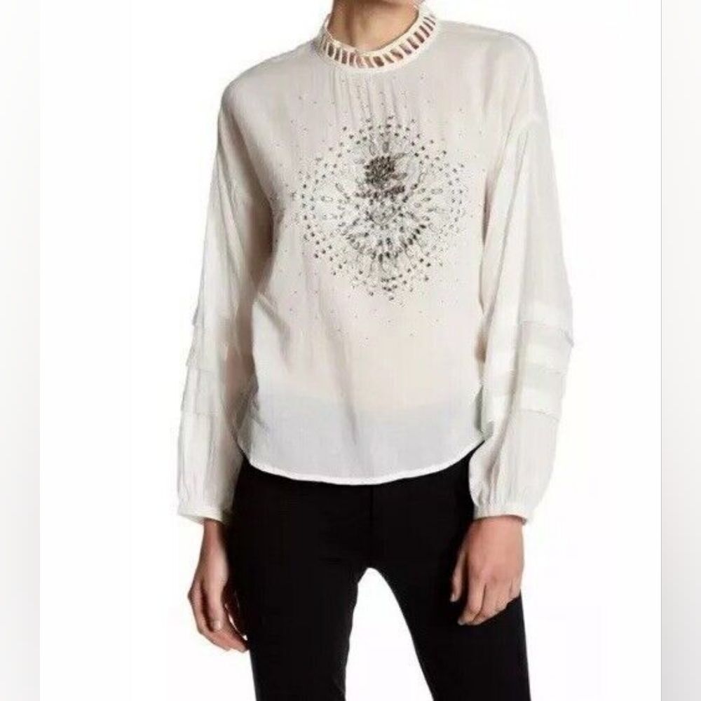 Free People Heart of Gold Embellished Beaded Blouse Size S - Picture 1 of 12